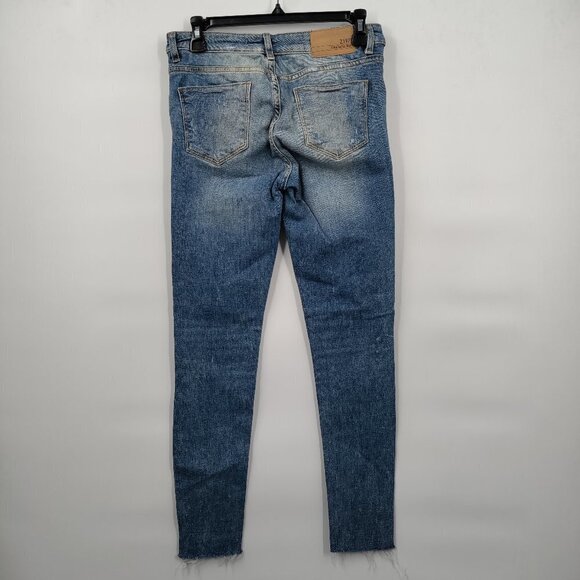 Zara Basic Z1975 Mid-Rise Raw Hem Denim Skinny Ankle Jeans Size 4 Women Blue - Picture 4 of 12